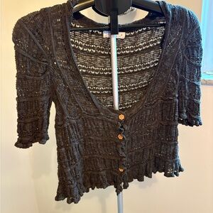 Natural life Juliet Brown Knit Ruffle Button-Up Cardigan M Medium